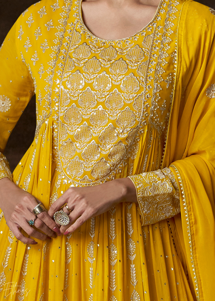 Yellow Georgette  Anarkali  Suit