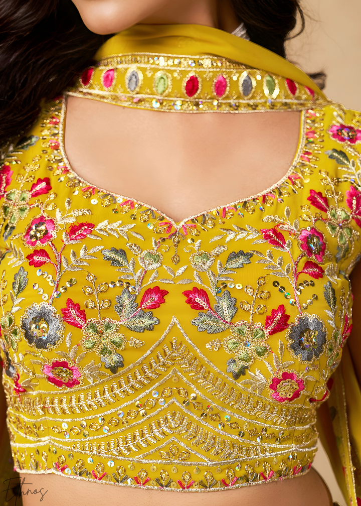 Yellow Sequins Embroidered Georgette Lehenga