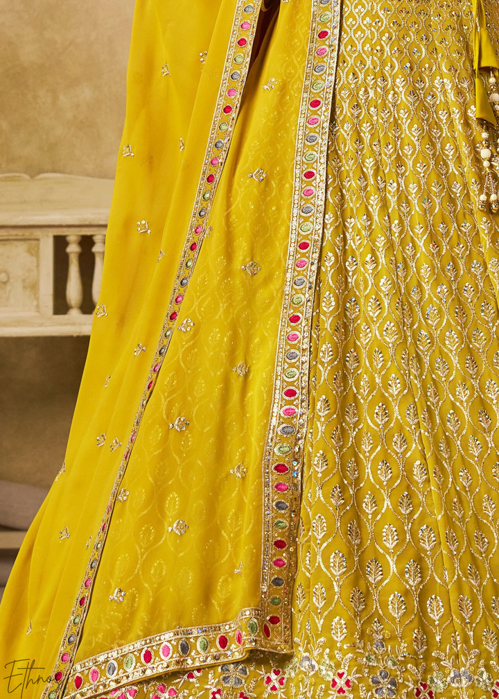 Yellow Sequins Embroidered Georgette Lehenga
