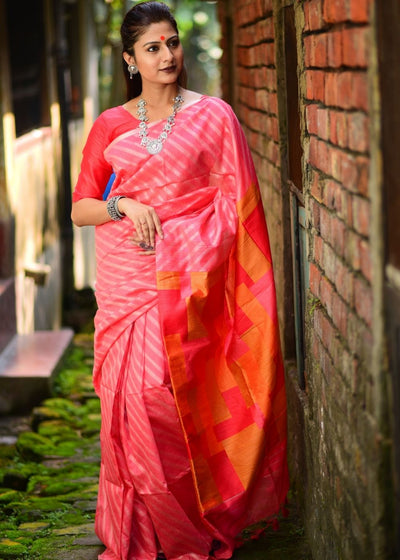 Creamy Pink Designer Linen Saree
