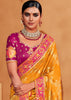 Pink & Yellow Half N Half Heavy Embroidered Banarasi Silk Saree