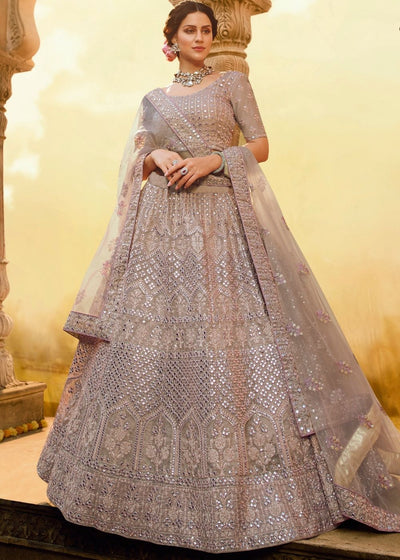Onion Pink Crepe Bridal Lehenga Choli with Resham Embroidery and Sequence work
